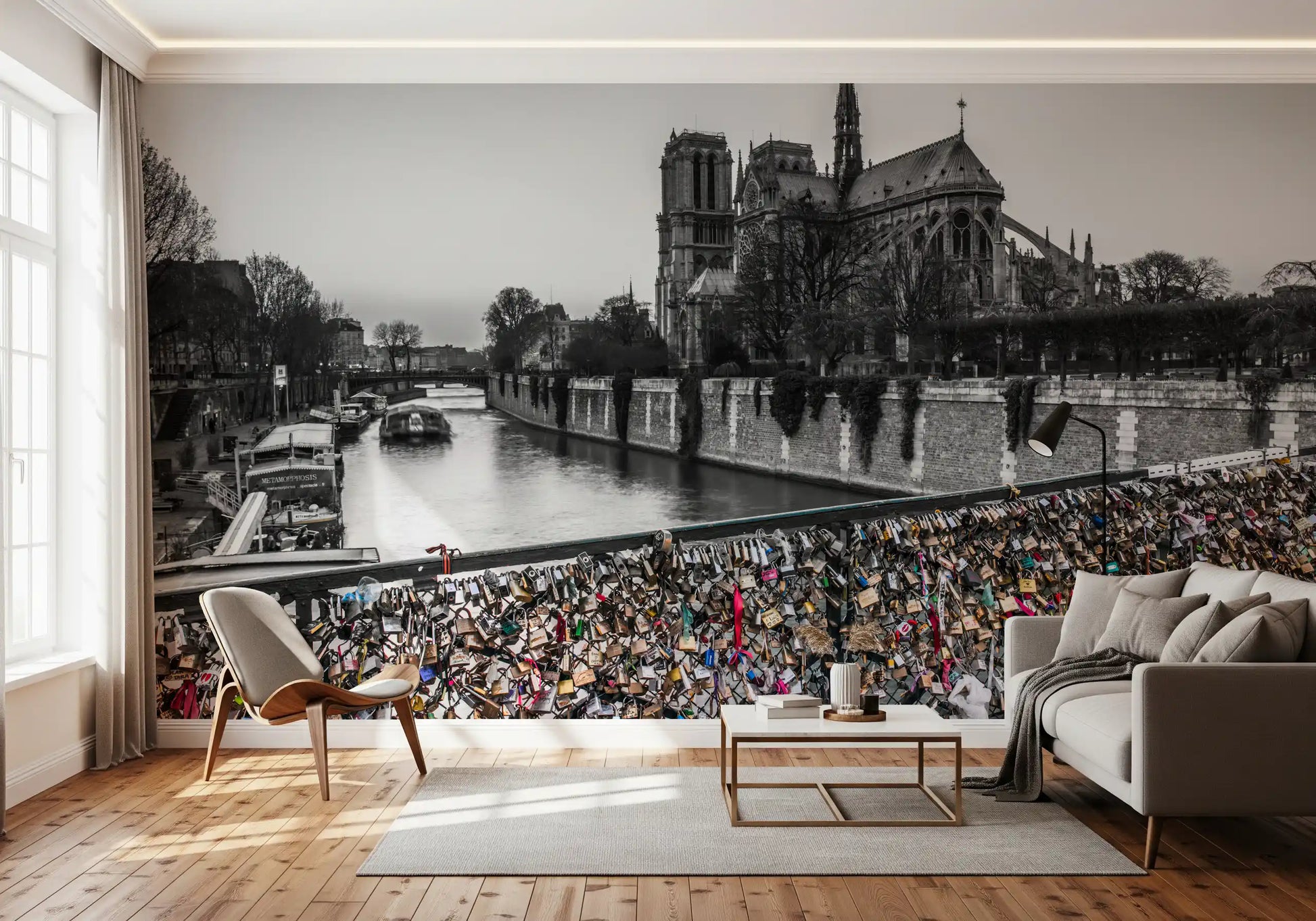 Padlock bridge and river Seine wall mural for contemporary interiors., GD9843