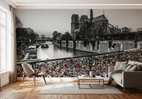Padlock bridge and river Seine wall mural for contemporary interiors., GD9843