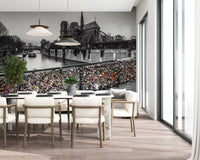 Cityscape river boat wall mural for a minimalist dining space., GD9843