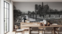 Monochrome city river scene wall mural for contemporary interior styling., GD9843