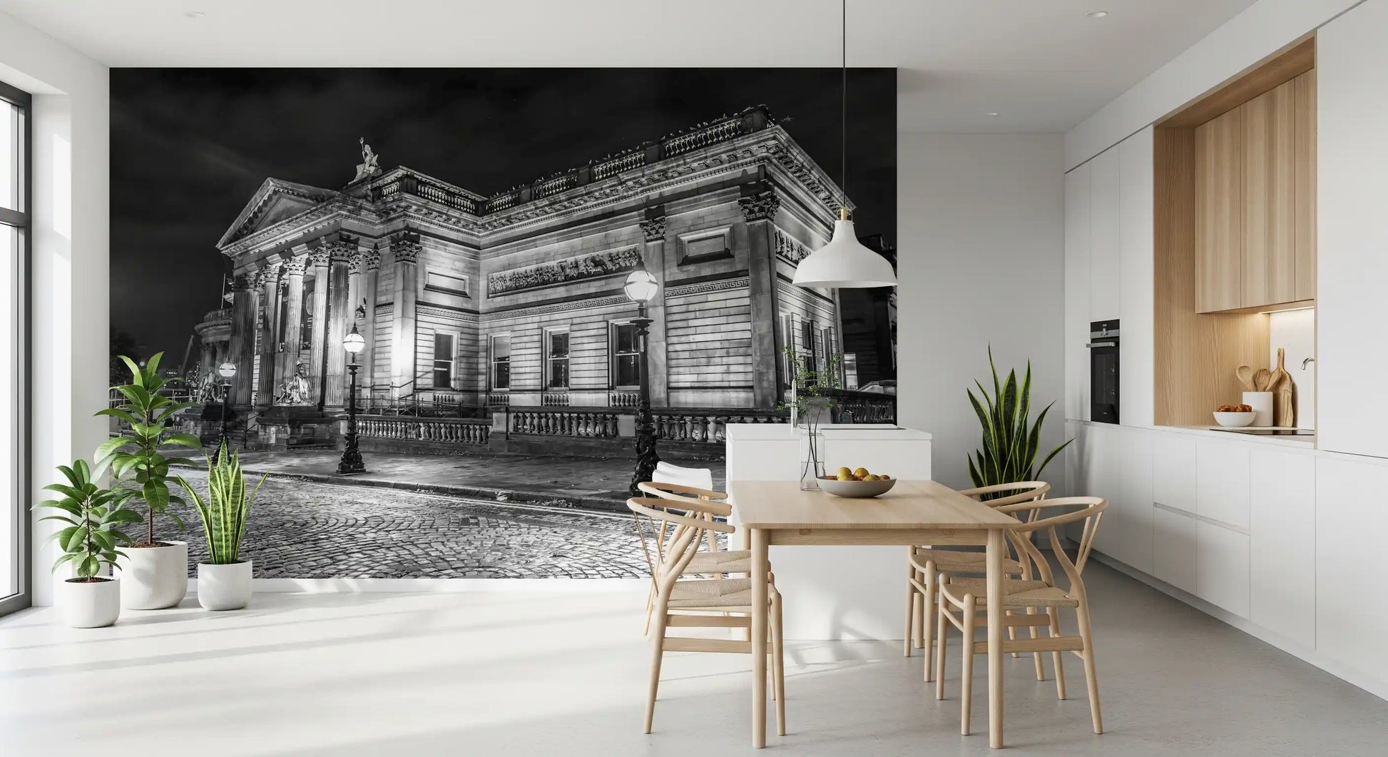 Black and white architecture wall mural for small dining area., GD9846