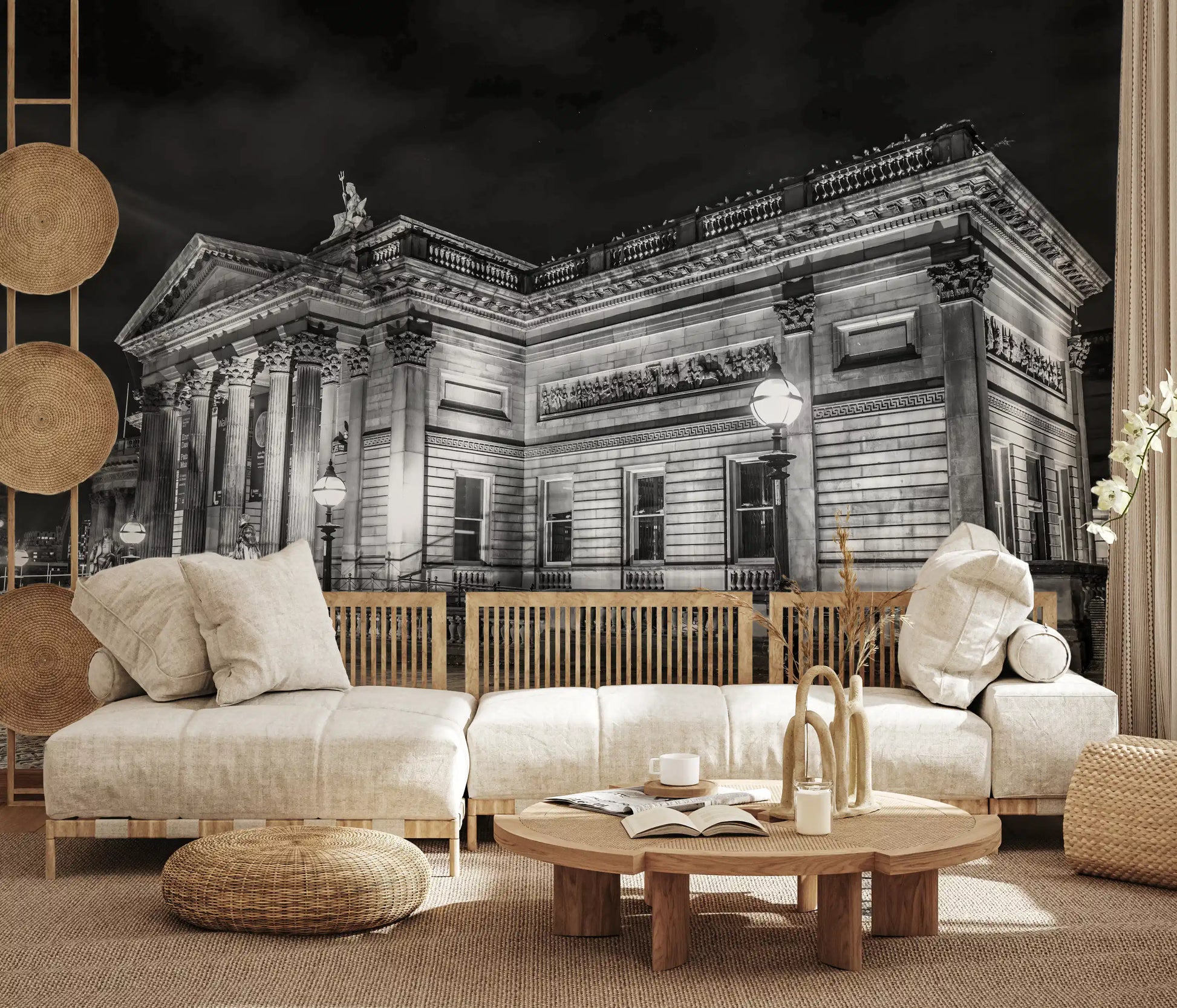 Cobblestone street and vintage lamp wall mural for a living room., GD9846