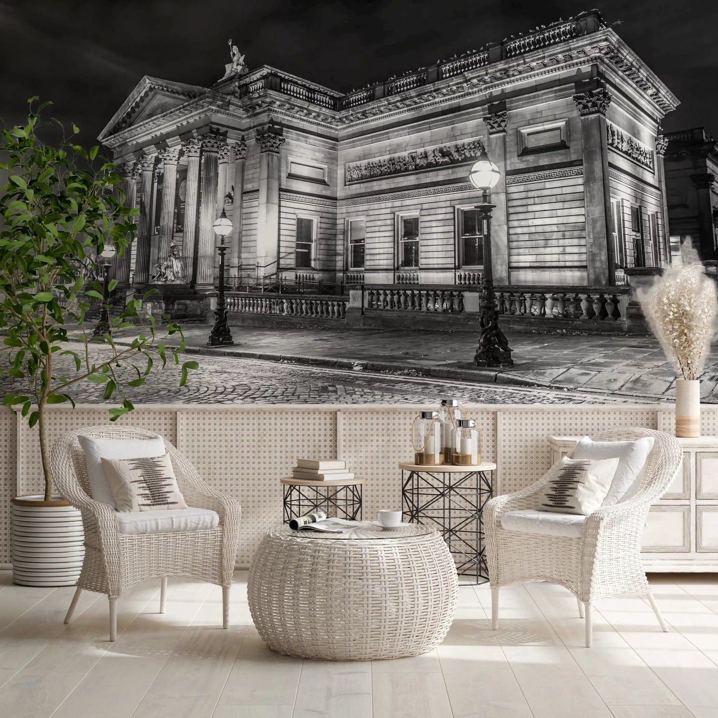 Detailed cobblestone road pattern on a monochrome wall mural print., GD9846