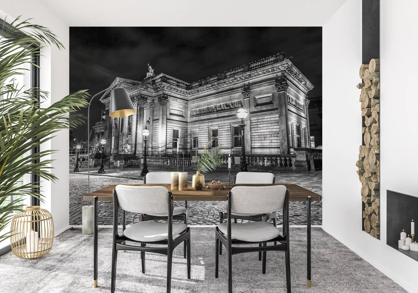 Monochrome nightscape wall mural for modern dining room., GD9846