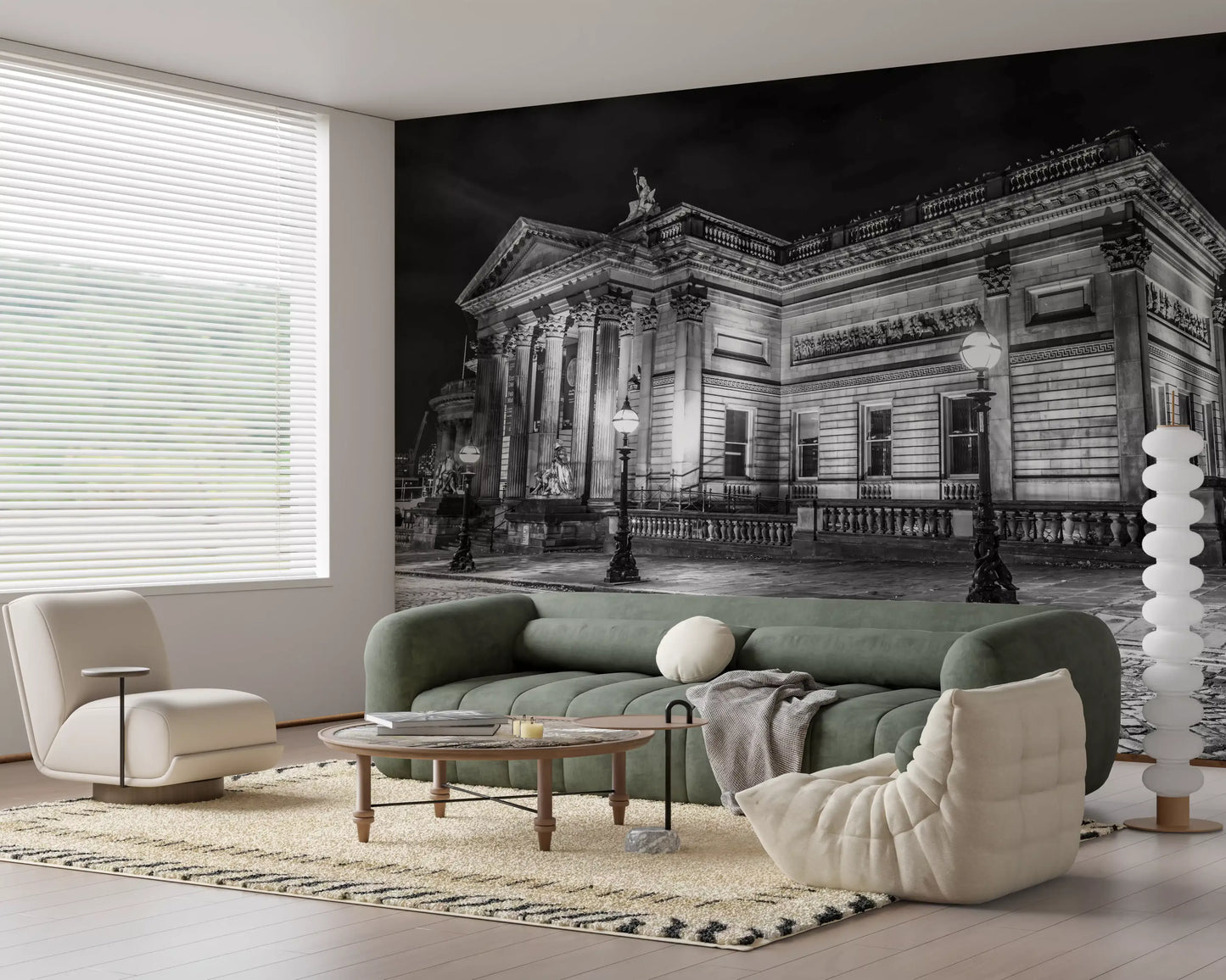 Classical Nightscape Wall Mural featuring historical building art., GD9846
