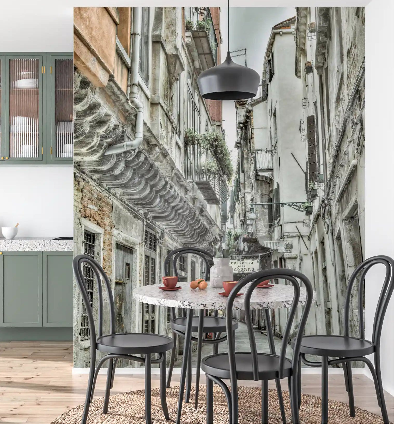 Venetian Alley Whisper Wall Mural in grey stone for dining room., GD9847