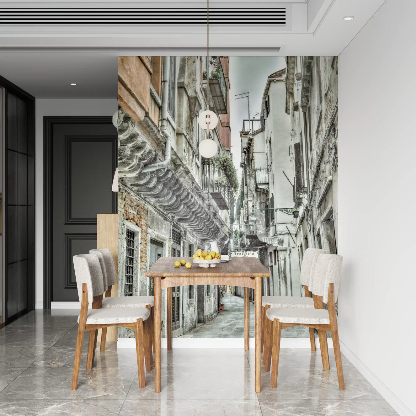 Venetian Alley Whisper Wall Mural showing narrow stone street.