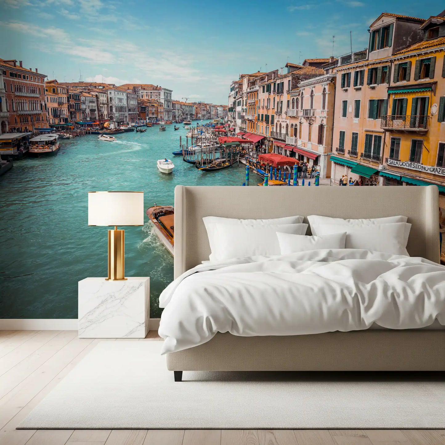 Blue and white poles in water Splendor wall mural for bedroom interior.