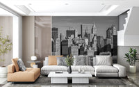 Detailed Manhattan skyline view in grayscale tones wall mural.