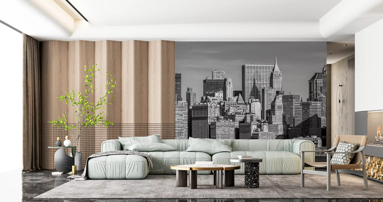 Manhattan Monochrome Majesty Wall Mural for a large living room.