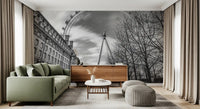 London Eye Monochrome Majesty Wall Mural with long exposure sky and grey clouds., GD9852