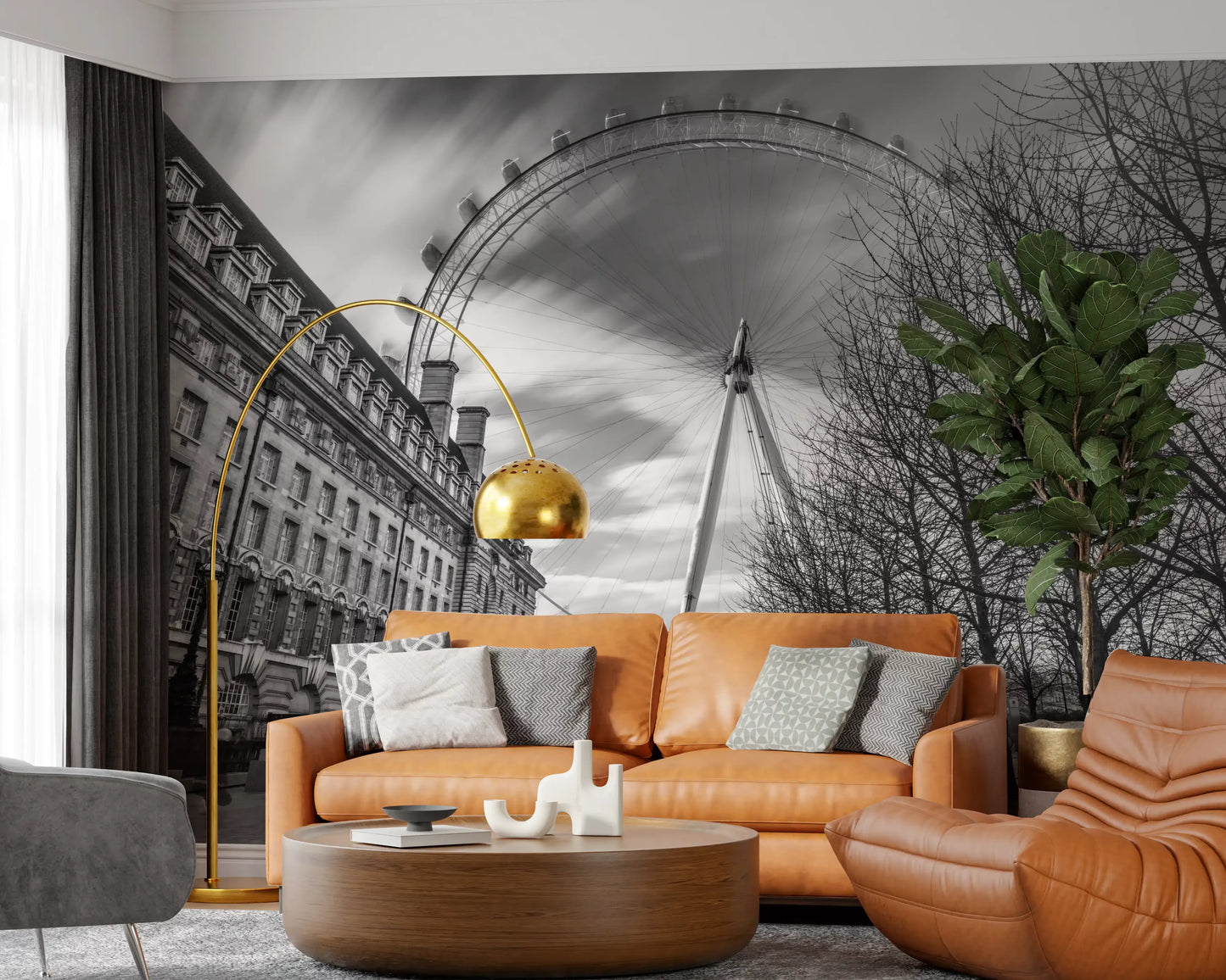 Eye wall mural with leaflest trees and a cloudy sky in a black and white style., GD9852