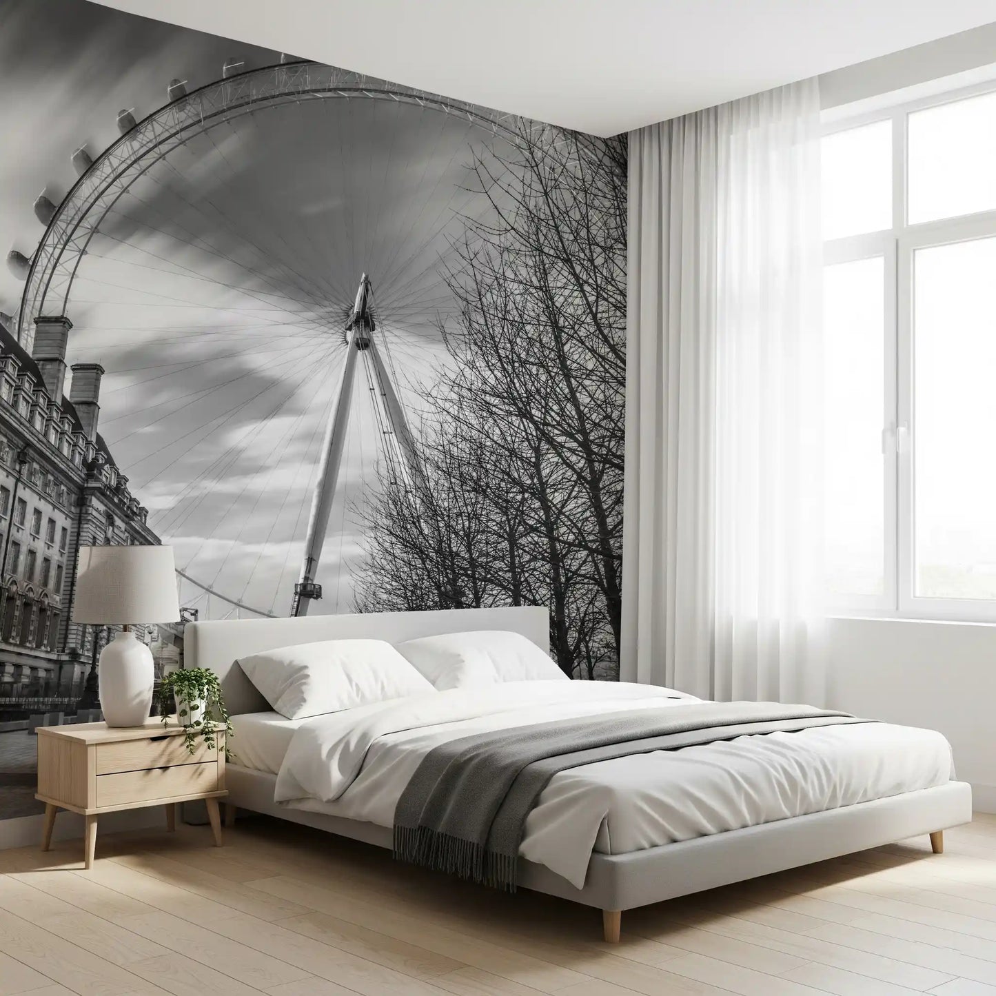 Detailed Monochrome architecture wall mural showing the Eye and a stone building., GD9852