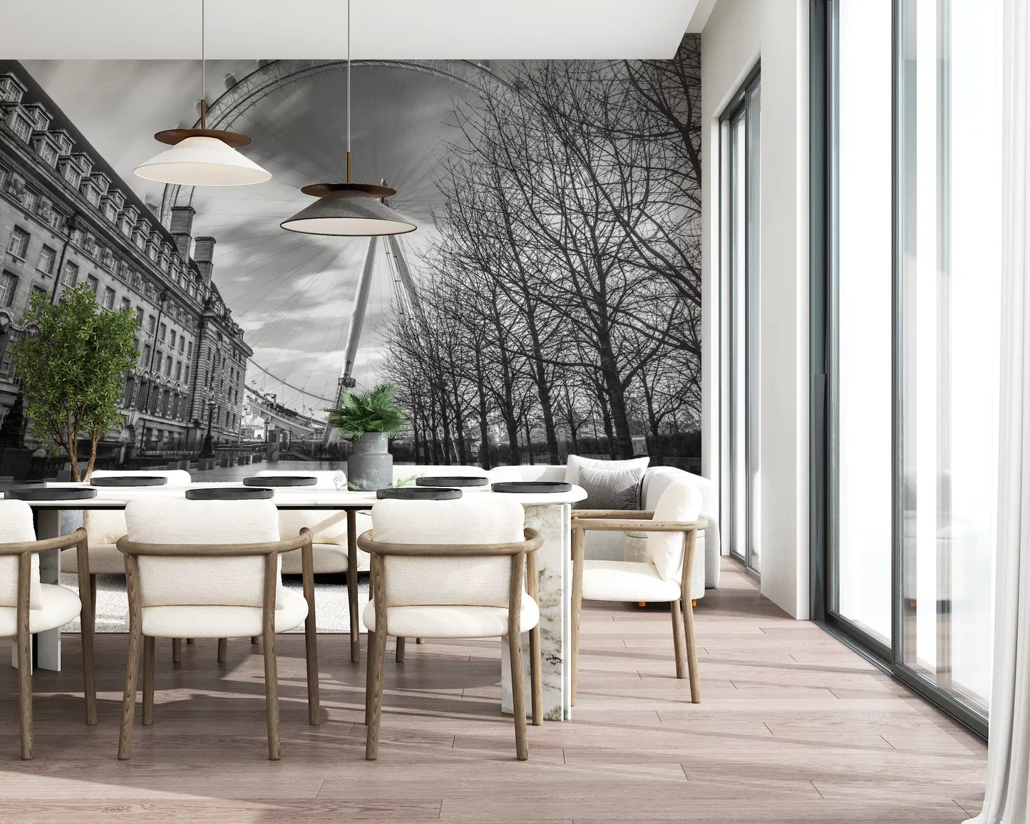 Large scale black and white London wall mural for an dining room., GD9852