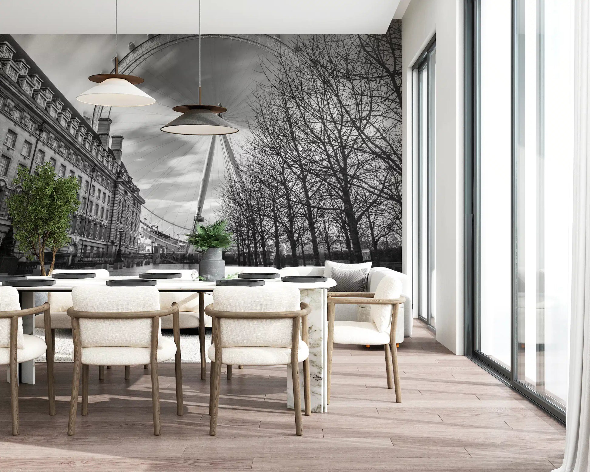 Large scale black and white London wall mural for an dining room., GD9852