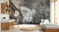 London Eye Monochrome Majesty Wall Mural with a wide sky and grey tone city scenery., GD9852