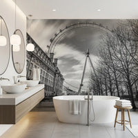 London Eye Monochrome Majesty Wall Mural depicting an urban city landscape., GD9852