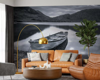 Black and white Silent Waters, Distant Peaks Wall Mural for modern living space., GD9853
