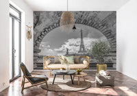 Monochrome stone architecture vista wall mural for hallway with city landmark
