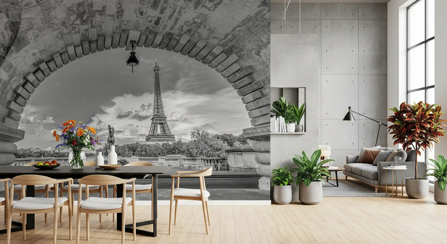 Large scale black and white Parisian mural for dining room feature wall