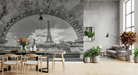 Large scale black and white Parisian mural for dining room feature wall