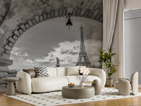 Grey tone stone bridge arch Timeless Parisian Wall Mural for living room.