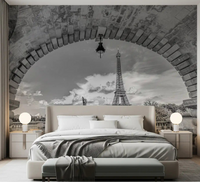 Monochrome Paris landscape view with Timeless Vista Wall Mural for bedroom.