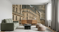 Dramatic skies wall mural with cream stone facades and dark mansard roofs.