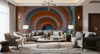 Bramante's Infinite Ascent Wall Mural featuring grey stone steps and blue floor., GD9857
