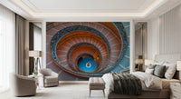 Bramante's Infinite Ascent Wall Mural with bronze tones and a blue base., GD9857