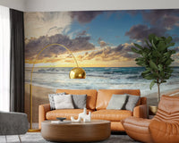 Blue sky and grey clouds on Golden Shoreline Serenity Wall Mural.