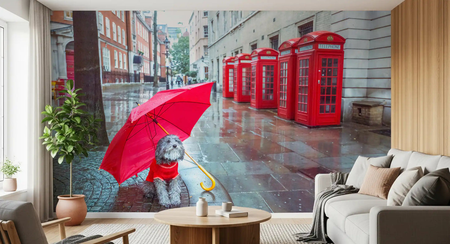 Puddle Pal's Tale wall mural featuring a dog in a red sweater and rain., GD9860