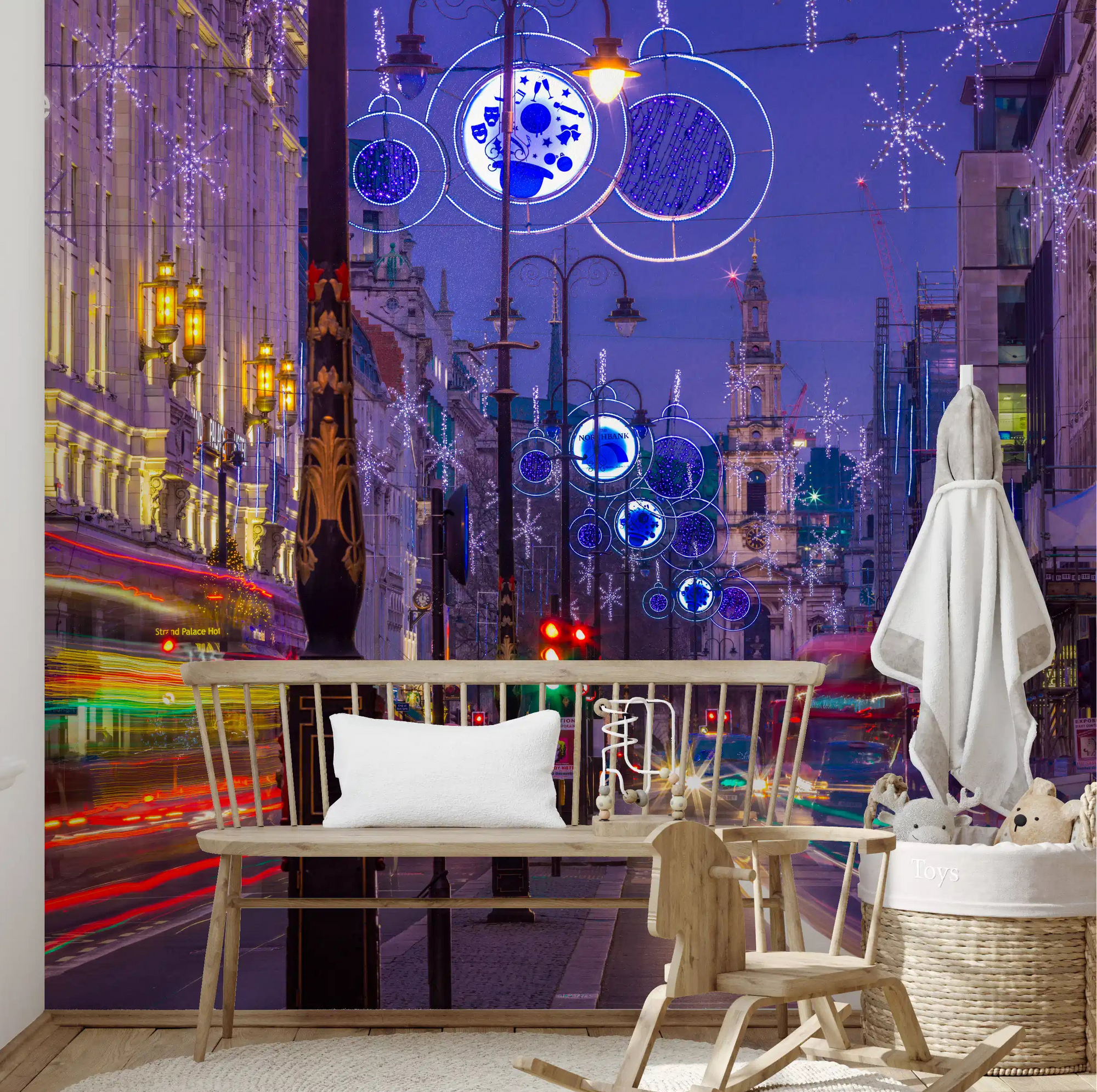 Metropolitan Magic Night Lights & City Trails Wall Mural for a nursery., GD9862