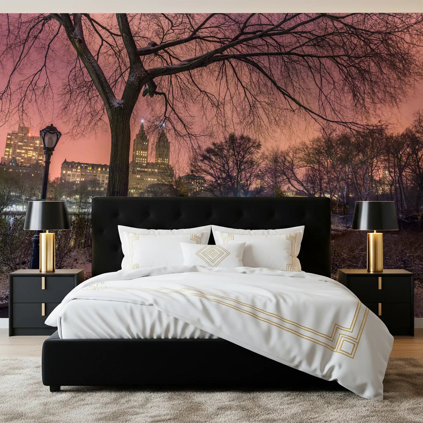 San Remo towers visible through winter trees in a snowy landscape wall mural.
