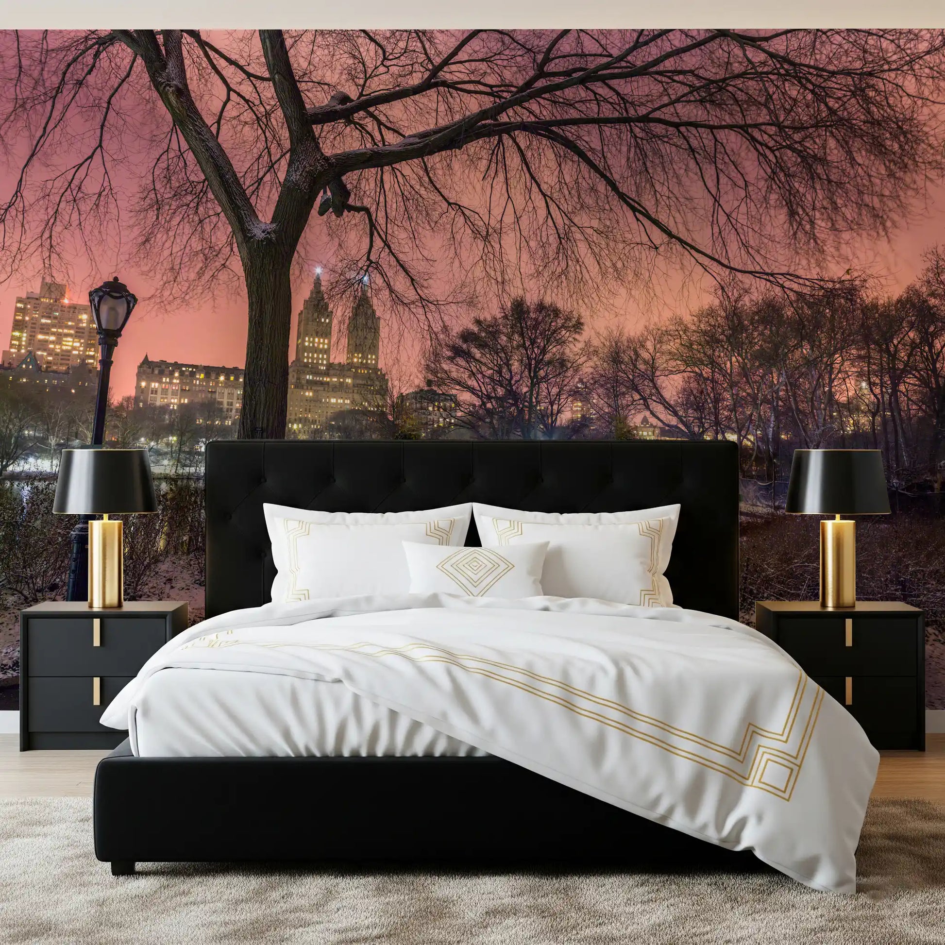 San Remo towers visible through winter trees in a snowy landscape wall mural.