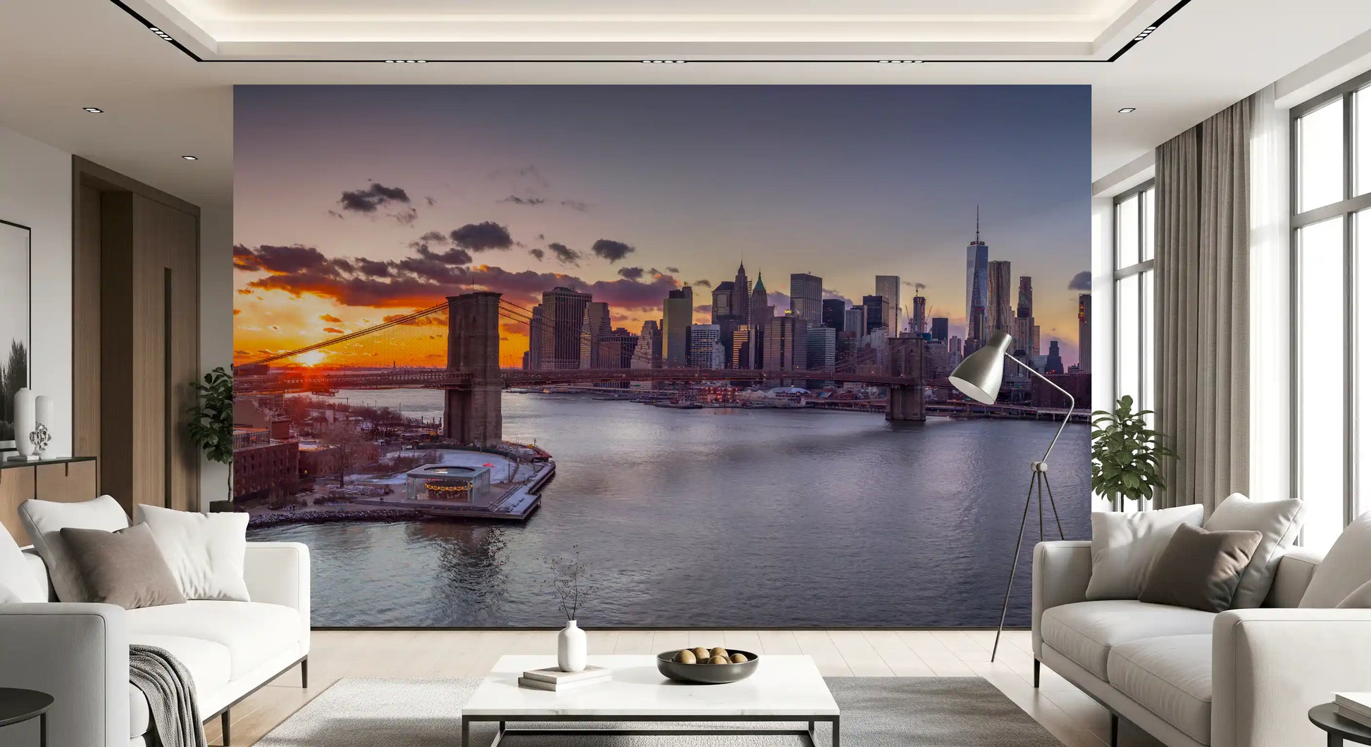 New York city lights and skyscrapers wall mural for modern living space., GD9865