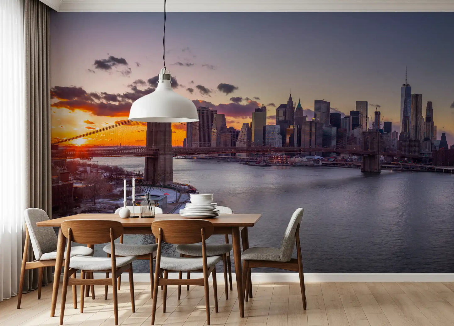 Brooklyn Bridge sunset view NYC Sunset Grandeur Wall Mural for dining room., GD9865