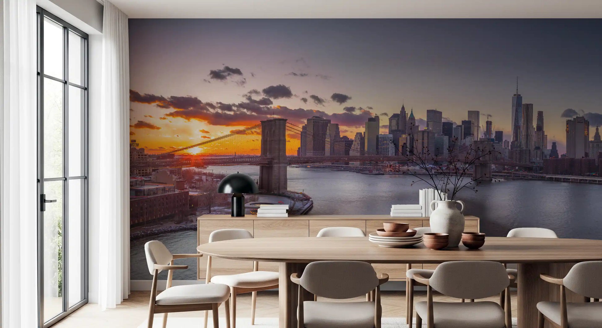East River water and bridge architectural wall mural for dining area., GD9865