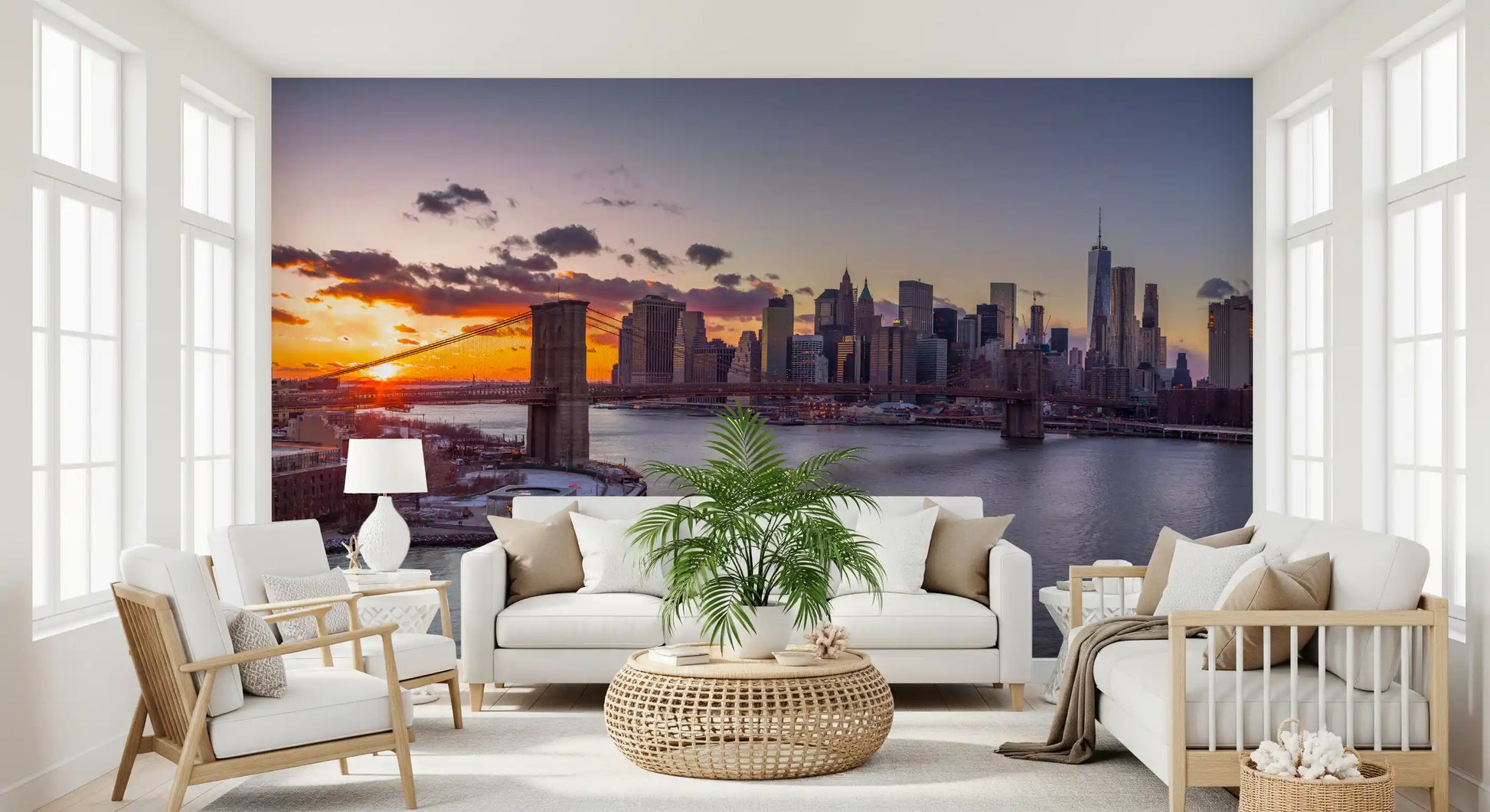 NYC Sunset Grandeur Wall Mural with blue and orange sky sunset tones., GD9865