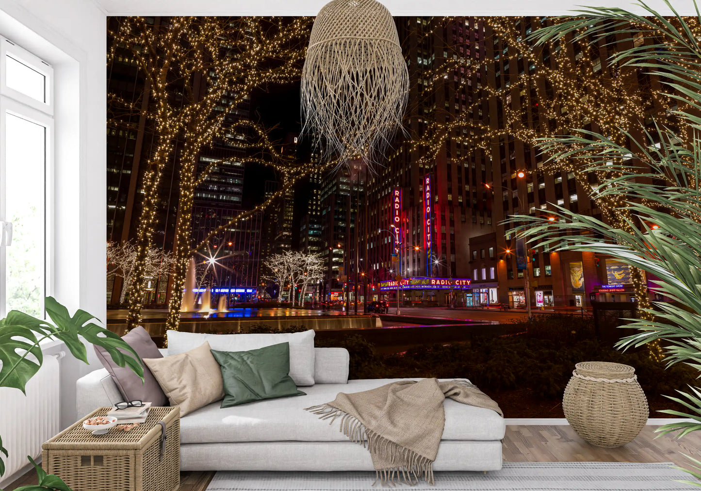 Radio City sign and street lights on a midnight blue night sky wall mural., GD9867