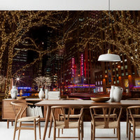 Radio City Night Glow Wall Mural showing glowing skyscrapers in dining area., GD9867