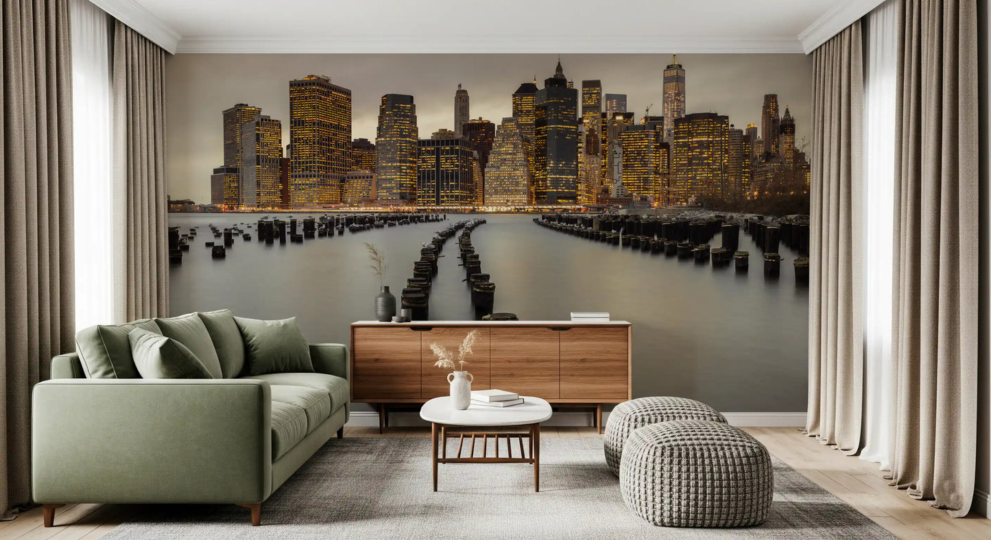 NYC Urban Glow Wall Mural for a minimalist living room interior., GD9868