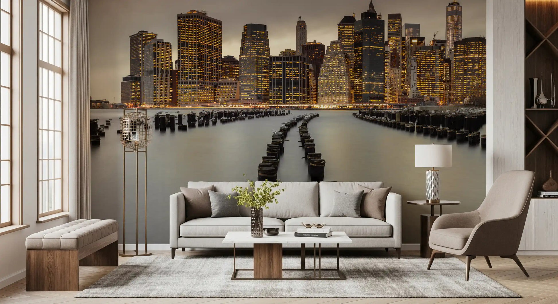 Grey NYC mural for a modern living room feature wall installation., GD9868