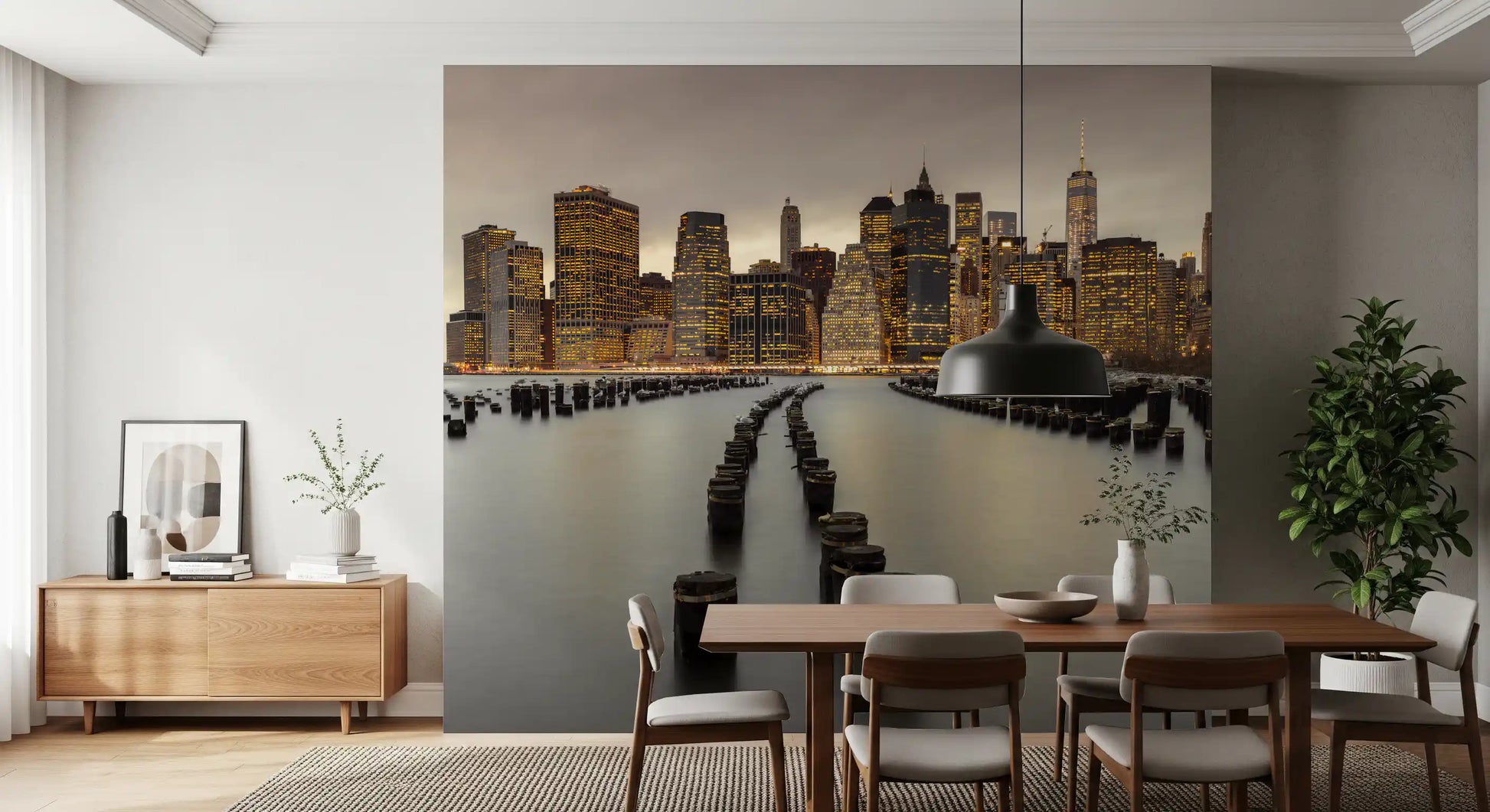 NYC Urban Glow Wall Mural for a contemporary dining room with a city theme., GD9868