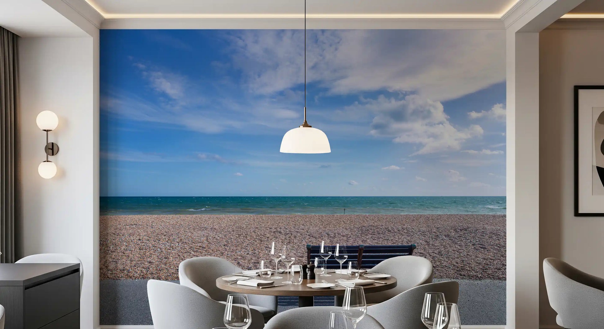 Nature scenery wall mural with blue water and sky for a modern home., GD9870