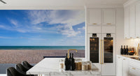 Realistic coastal sea view wall mural with blue water and grey clouds on horizon., GD9870
