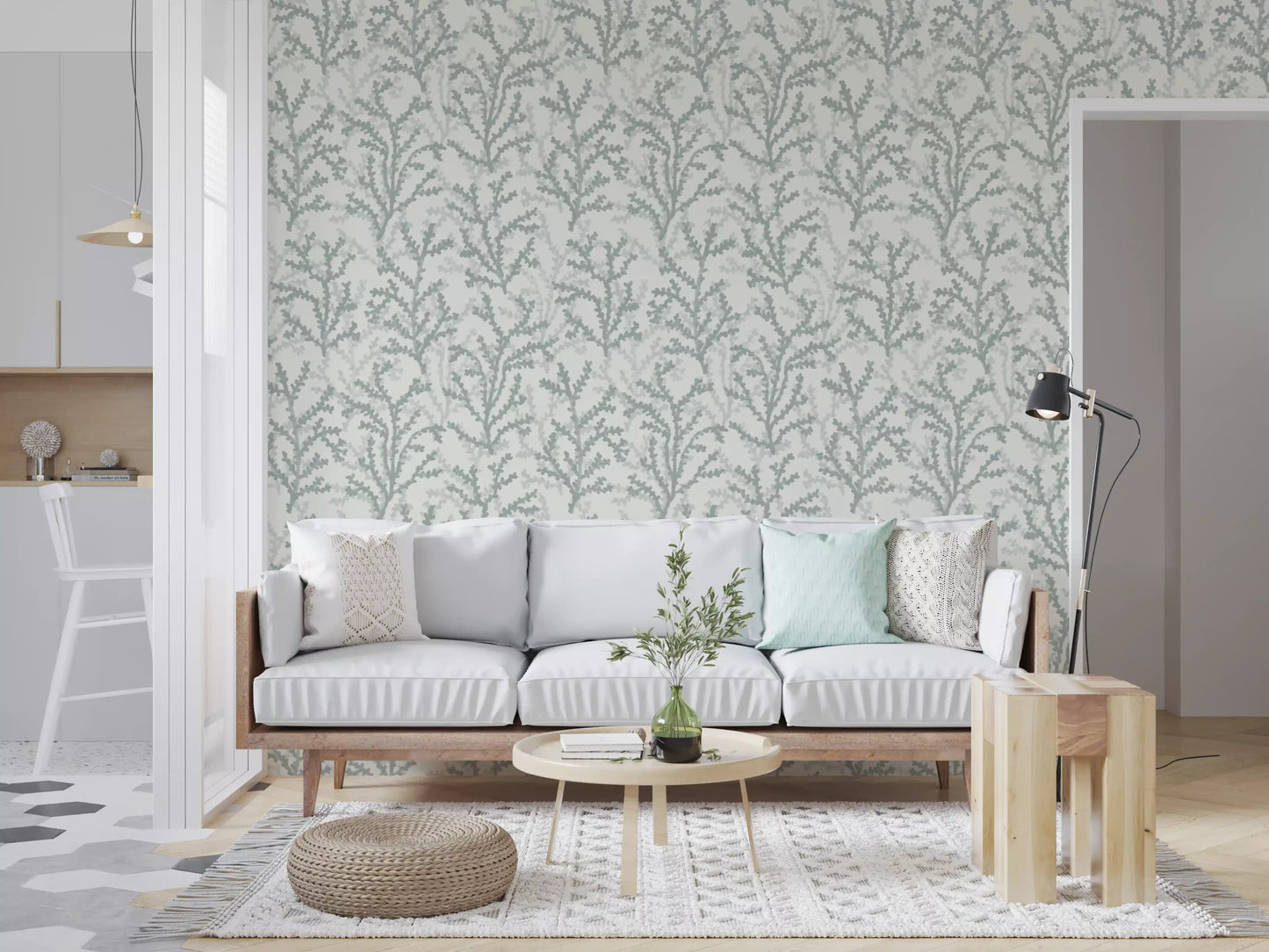 Painted Coraline Greenish Grey Wallpaper⁠
