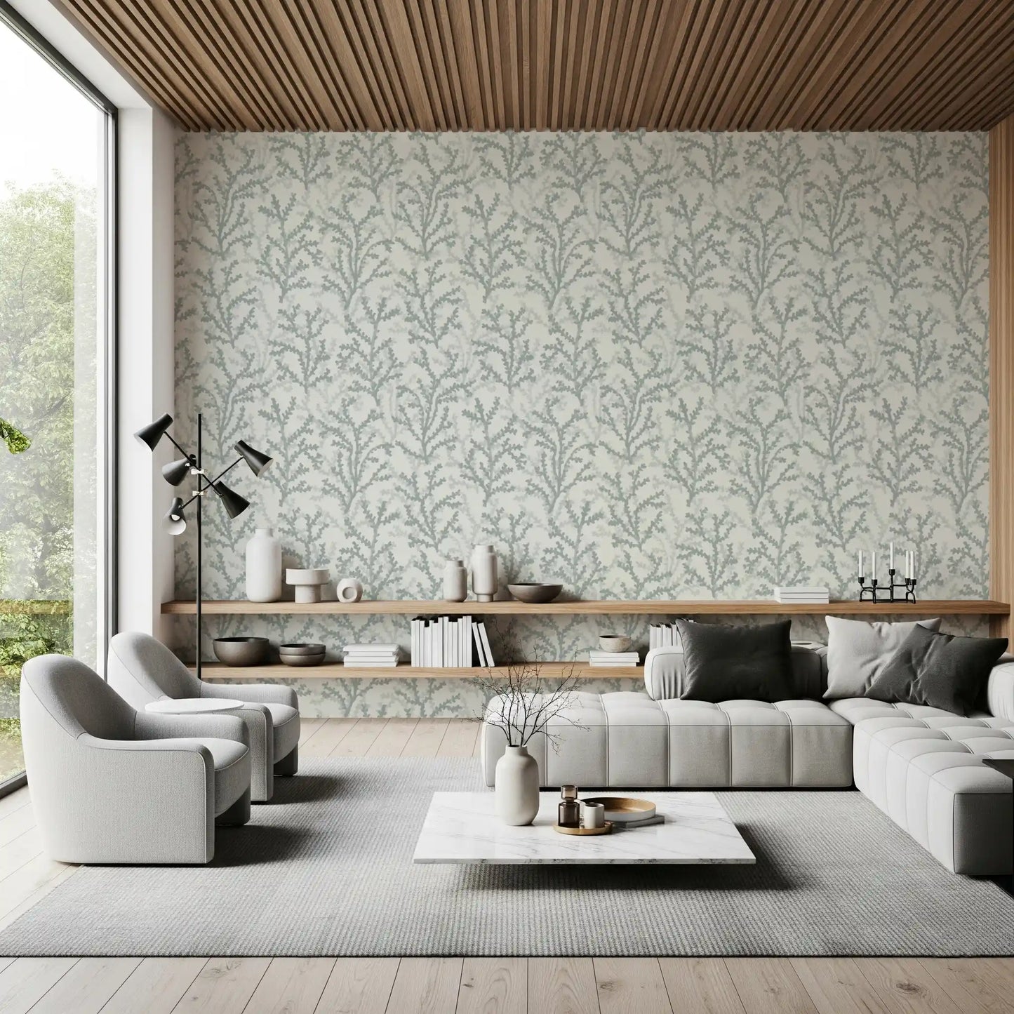 Painted Coraline Greenish Grey Wallpaper⁠