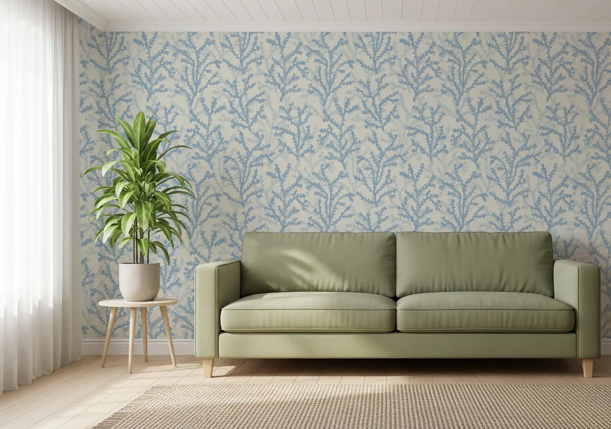 Painted Coraline Dreaming Blue Wallpaper for a bright living room feature wall., GD9874