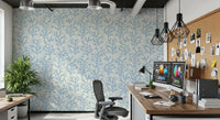Painted style blue branch wallpaper for a relaxed workspace area., GD9874